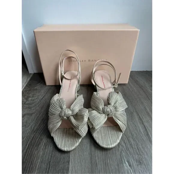 Loeffler Randall Dahlia Platinum Pleated Bow Heel Size 8.5 $450 - Picture 6 of 15